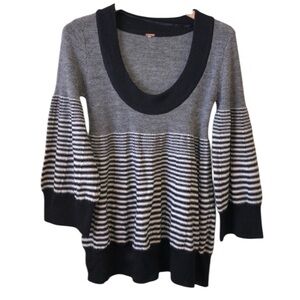 Free People black and cream striped wool blend scoop neck babydoll sweater.